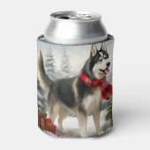 Rafraîchisseur Pour Canette Chien sibérien Husky à Noël de neige (Can devant)