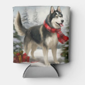 Rafraîchisseur Pour Canette Chien sibérien Husky à Noël de neige (Devant)