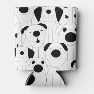 Rafraîchisseur Pour Canette Chiens mignons : dessin animé noir, blanc.