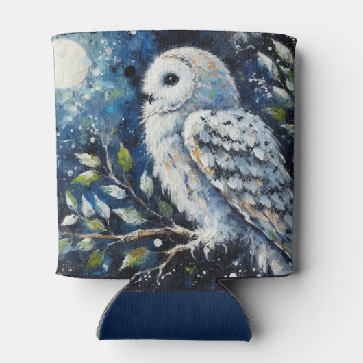Rafraîchisseur Pour Canette Chouette blanche sur branche dans la peinture lune (Dos)