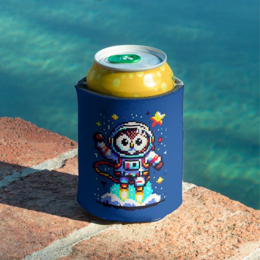Rafraîchisseur Pour Canette Chouette cosmique : Explorateur d'espace 8 bits (Piscine in situ)
