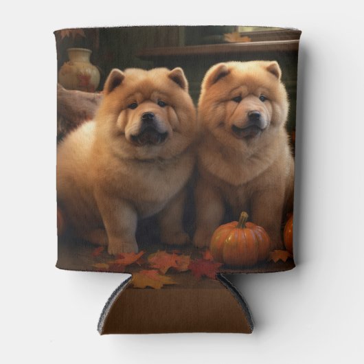 Rafraîchisseur Pour Canette Chow Chow Chiot Automne Citrouille de plaisir (Devant)