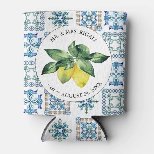 Rafraîchisseur Pour Canette Citron Mediterra Motif Personnalisé Mariage Can Co (Devant)