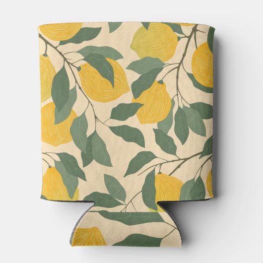 Rafraîchisseur Pour Canette Citrons sur branches : arrière - plan jaune. (Dos)