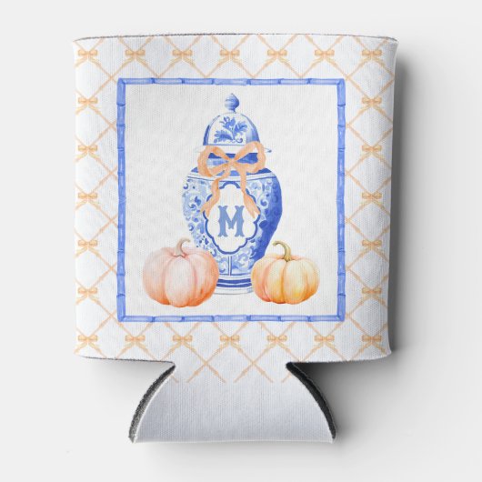 Rafraîchisseur Pour Canette Citrouille d'automne | Monogramme de pot de gingem (Devant)