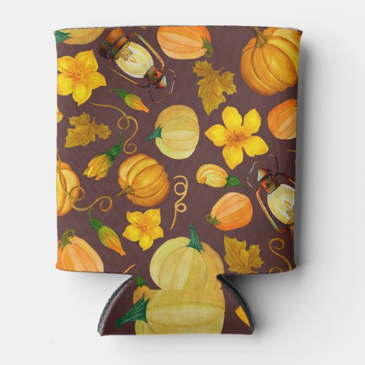 Rafraîchisseur Pour Canette Citrouille Harvest Motif d'aquarelle d'automne (Devant)