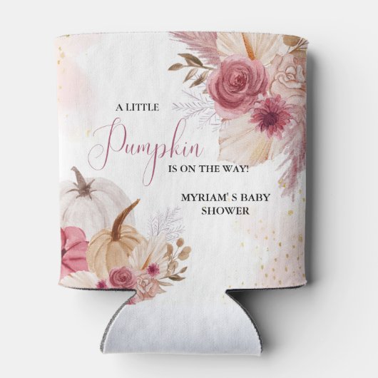 Rafraîchisseur Pour Canette Citrouille rose automne Baby shower floral fille (Dos)