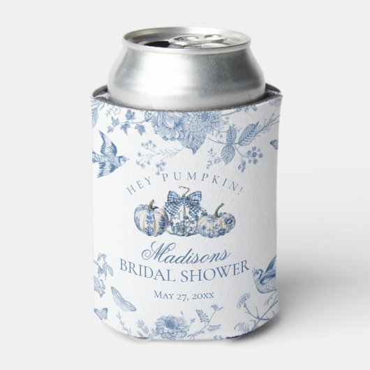 Rafraîchisseur Pour Canette Citrouille Toile Bleue Floral Mariage d'Automne Fr (Can devant)