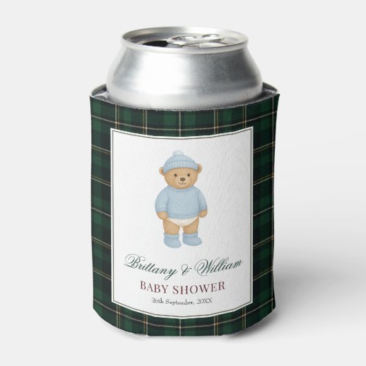 Rafraîchisseur Pour Canette Classic Preppy Bear Designer Plaid Baby Shower (Can devant)