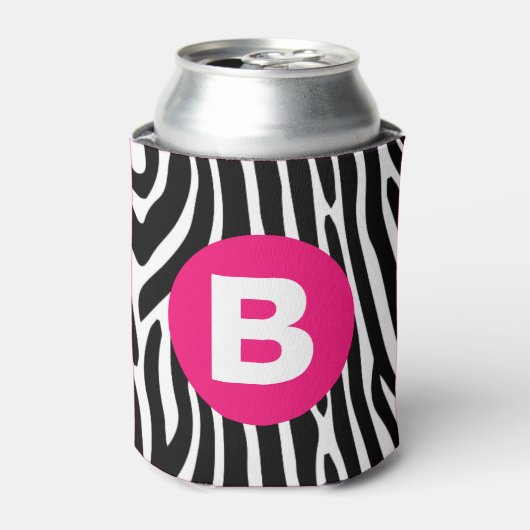 Rafraîchisseur Pour Canette Classic Zebra Stripes Bright Pink Monogram (Can devant)