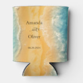 Rafraîchisseur Pour Canette Coastal Chic Golden Sand Turquoise Mariage d'eau (Devant)