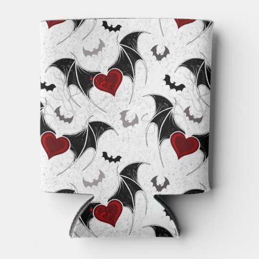 Rafraîchisseur Pour Canette Coeur d'Halloween avec ailes de chauve-souris noir (Devant)