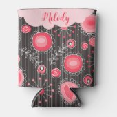 Rafraîchisseur Pour Canette Coeurs gris-blanc et fleurs nom floral (Devant)