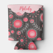 Rafraîchisseur Pour Canette Coeurs gris-blanc et fleurs nom floral (Dos)