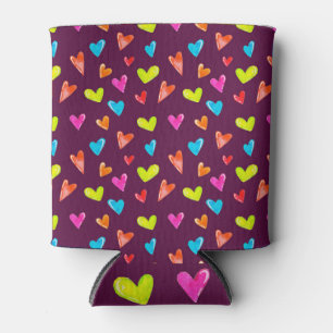 Rafraîchisseur Pour Canette Coeurs multicolores : Aquarelle Motif violet.