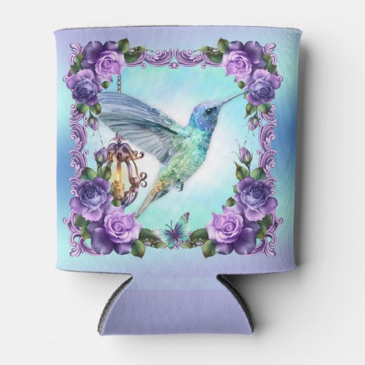 Rafraîchisseur Pour Canette Colibri et rose sur mesure peut refroidir (Devant)