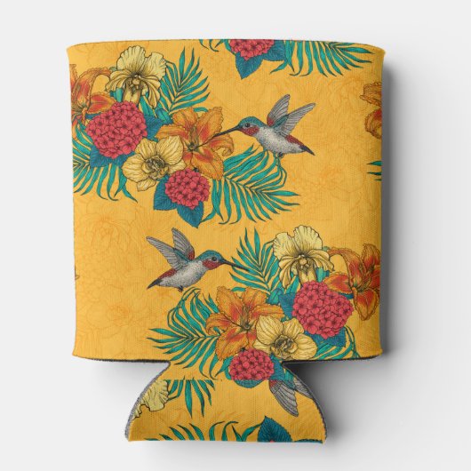 Rafraîchisseur Pour Canette Colibris et bouquet tropical en jaune (Dos)