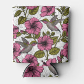 Rafraîchisseur Pour Canette Colibris et fleurs d'hibiscus roses (Devant)