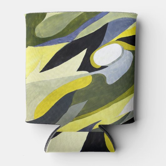 Rafraîchisseur Pour Canette Composition Gouache Abstraite : Jaune, Gris, Noir. (Devant)