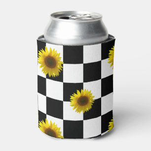 Rafraîchisseur Pour Canette Copie noire et blanche Checkered et de tournesol