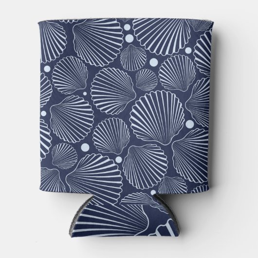 Rafraîchisseur Pour Canette Coquillages bleus, motif de mer d'été. (Devant)