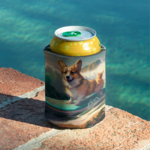 Rafraîchisseur Pour Canette Corgi Plage Surf Peinture