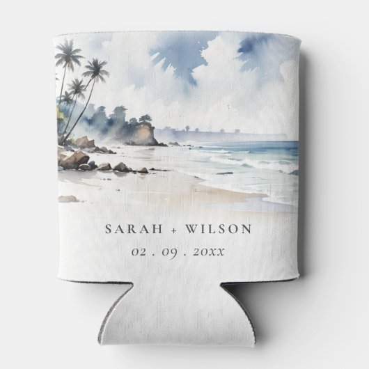 Rafraîchisseur Pour Canette Côte Bali Beach Palm Tree Mariage d'aquarelle (Dos)