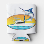 Rafraîchisseur Pour Canette Coucher de soleil bleu Marlin et bateau (Dos)