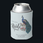 Rafraîchisseur Pour Canette Courte Blue Peacock Brigade<br><div class="desc">Cette escouade de mariée à la mode bleue Peacock Can Cooler présente un paon bleu et turquoise dessiné à la main et perché sur les branches de Magnolia en pleine floraison à l'encre noire et le titre "Bride Squad" en écriture élégante, le tout contre un arrière - plan bleu tendre...</div>