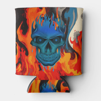 Rafraîchisseur Pour Canette Crâne Abstrait Flamboyant Bleu Peinture Feu