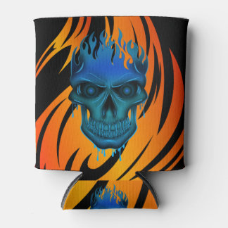 Rafraîchisseur Pour Canette Crâne flamboyant bleu feu Flamme noire