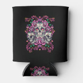 Rafraîchisseur Pour Canette Crâne floral, squelette aquarelle rose, Halloween. (Devant)