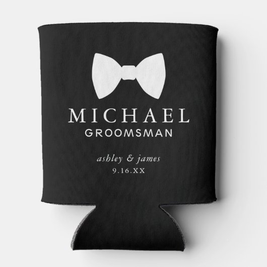 Rafraîchisseur Pour Canette Cravate noir Bow Groomsman Mariage personnalisé (Dos)