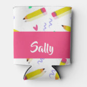 Rafraîchisseur Pour Canette Crayons et rayures jaunes sur blanc (Devant)