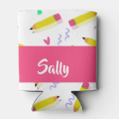 Rafraîchisseur Pour Canette Crayons et rayures jaunes sur blanc (Dos)