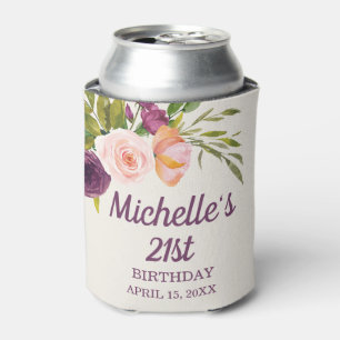 Rafraîchisseur Pour Canette Crème florale rose pourpre 21e anniversaire