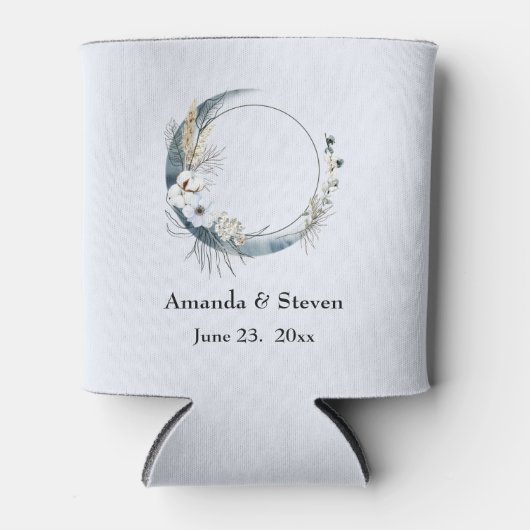 Rafraîchisseur Pour Canette Crescent Bleu Lune avec Mariage Fleurs Blanches (Devant)