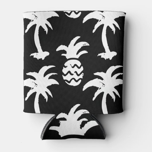 Rafraîchisseur Pour Canette Croquez palmiers, ananas, motif monochrome. (Devant)