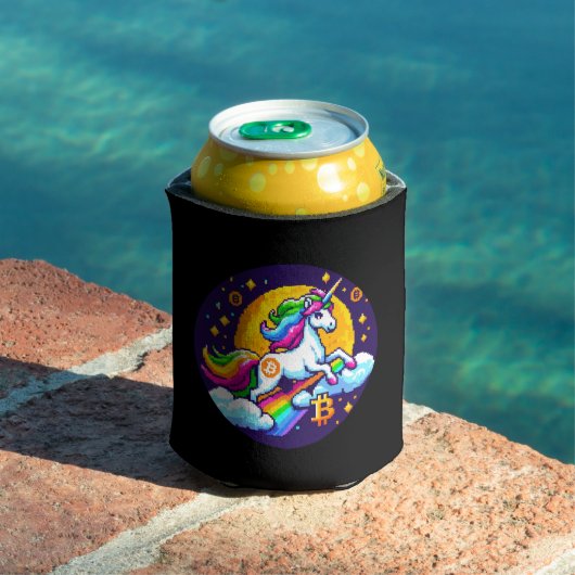 Rafraîchisseur Pour Canette Crypto Magic : Unicorne 8 bits avec symbole Bitcoi (Piscine in situ)