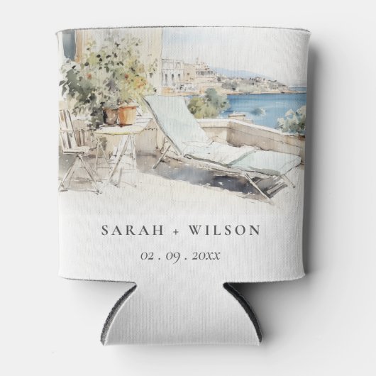 Rafraîchisseur Pour Canette Curfu Grèce Mariage de paysage aquarelle (Devant)