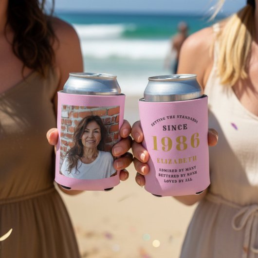 Rafraîchisseur Pour Canette Custom 40th Birthday Pink Gold With Photo