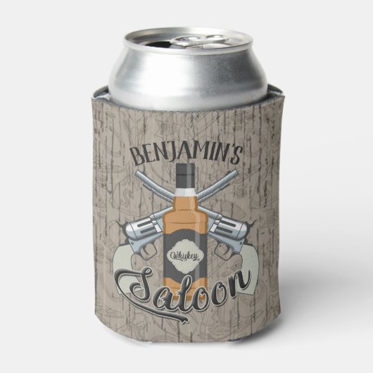 Rafraîchisseur Pour Canette Custom Cowboy Revolver Gun Whiskey Saloon (Can devant)
