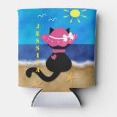 Rafraîchisseur Pour Canette Cute Black Cat Beach Thème Pink Bonnet Can Cooler (Devant)