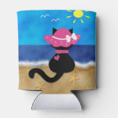 Rafraîchisseur Pour Canette Cute Black Cat Beach Thème Pink Bonnet Can Cooler (Dos)