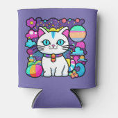 Rafraîchisseur Pour Canette Cute blanc Cosmique Espace Kitty Chat (Devant)