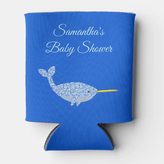 Rafraîchisseur Pour Canette Cute Blue Baby Boy Narwhal Baby shower personnalis (Devant)