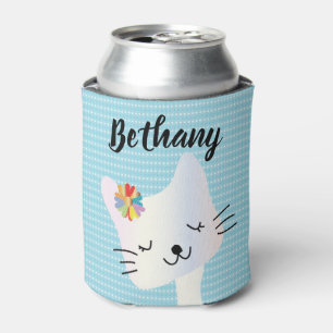 Rafraîchisseur Pour Canette Cute Chat et Fleurs Dotty Personnalisé