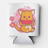 Rafraîchisseur Pour Canette Cute Chat Manger Watermelon | Kawaii (Devant)