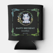 Rafraîchisseur Pour Canette Cute Hippopotamus Fleur Wreath Anniversaire Noir (Dos)