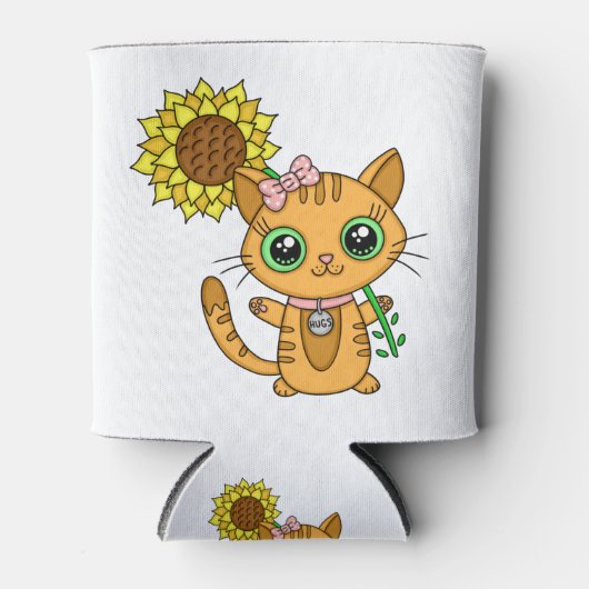 Rafraîchisseur Pour Canette Cute Kawaii Chat Holding Fleur (Devant)